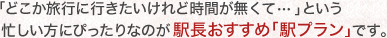 「どこか旅行に行きたいけれど時間が無くて・・・」という忙しい方にぴったりなのが駅長おすすめ「駅プラン」です。
