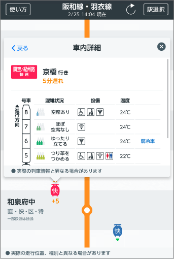 列車走行位置サービスの車両設備情報