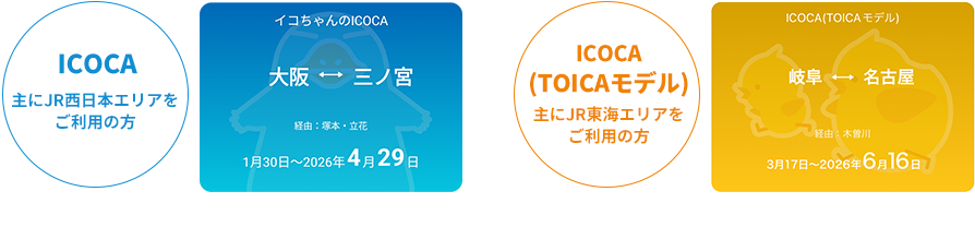 ICOCA 主にJR西日本エリアをご利用の方 ICOCA(TOICAモデル) 主にJR東海エリアをご利用の方