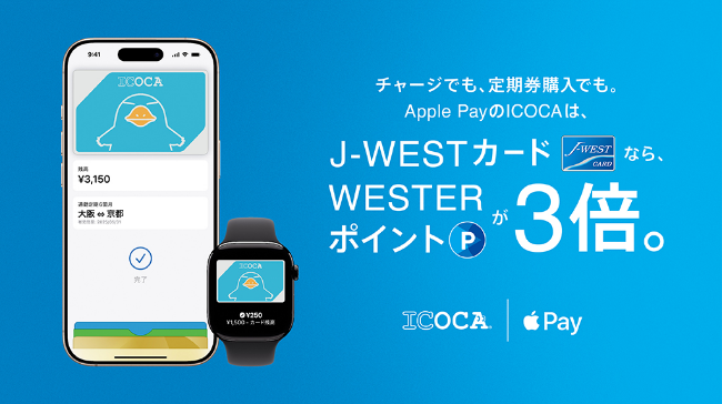 Apple PayのICOCAでオトクにイコカー J-WESTカードならチャージでも定期券購入でもWESTERポイント3倍たまるキャンペーン