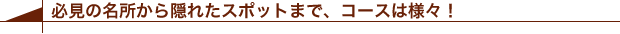 必見の名所から隠れたスポットまで、コースは様々！