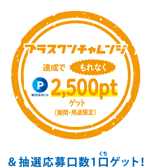 万博チャレンジ+プラスワンチャレンジ達成でもれなく2,500ptゲット!&抽選応募口数1口ゲット!