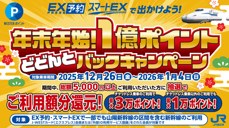 年末年始！総額1億ポイントどどんとバックキャンペーン～エクスプレス予約・スマートEXで出かけよう！～