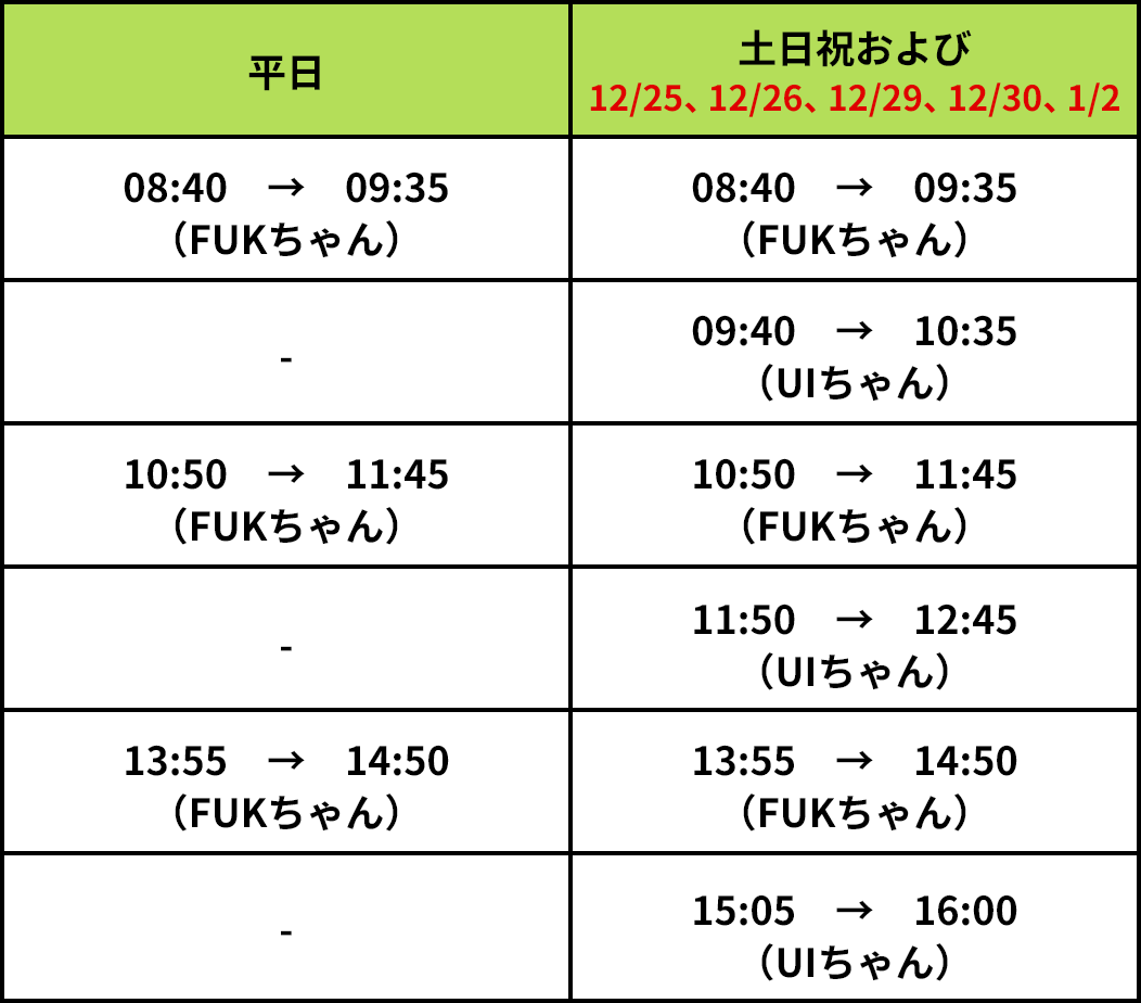 福井駅発　恐竜博物館着 時刻表