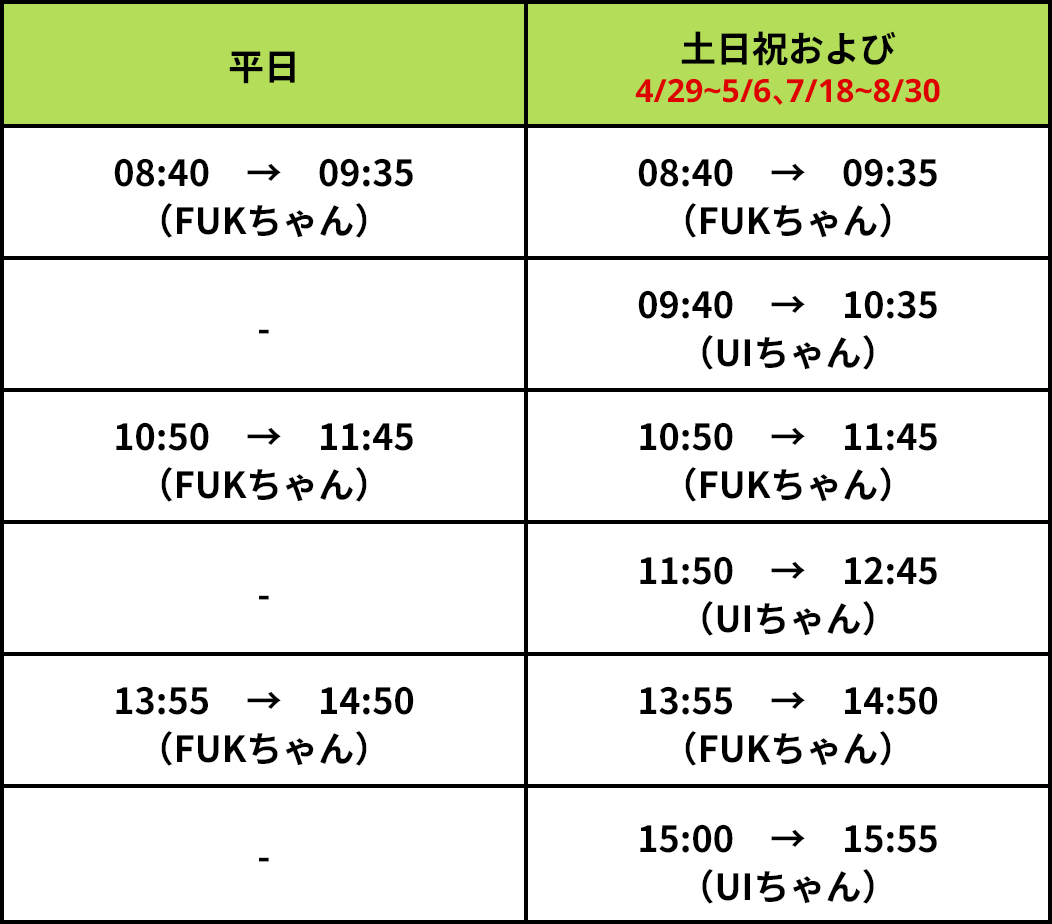 福井駅発　恐竜博物館着 時刻表