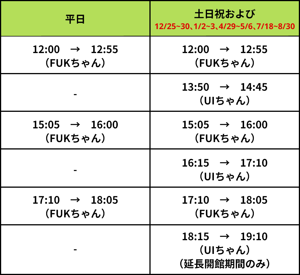 恐竜博物館発　福井駅着 時刻表