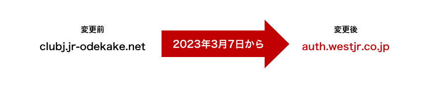 変更前 clubj.jr-odekake.net 2023年3月7日から 変更後 auth.westjr.co.jp