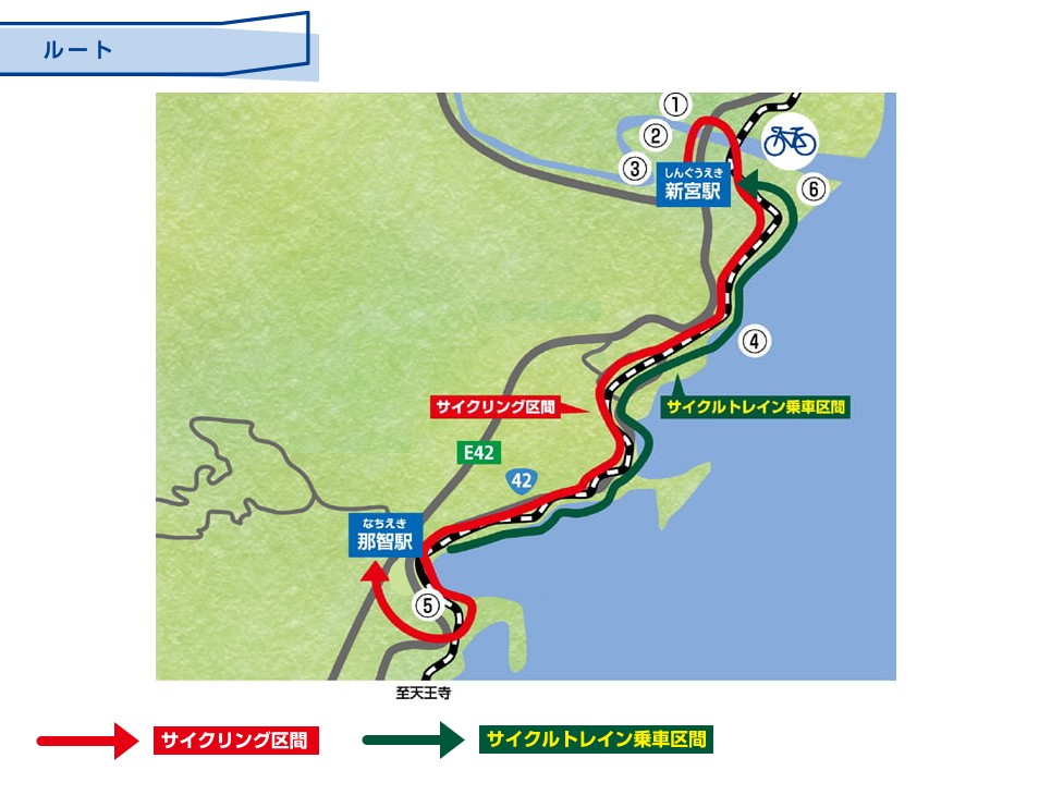 ルート：サイクルトレイン乗車区間 サイクリング区間の地図