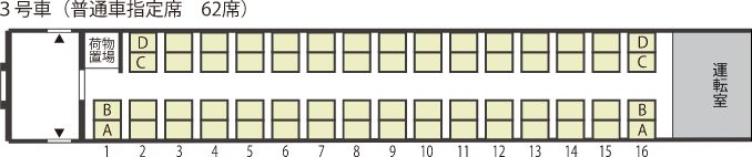 3号車（普通車指定席　62席）