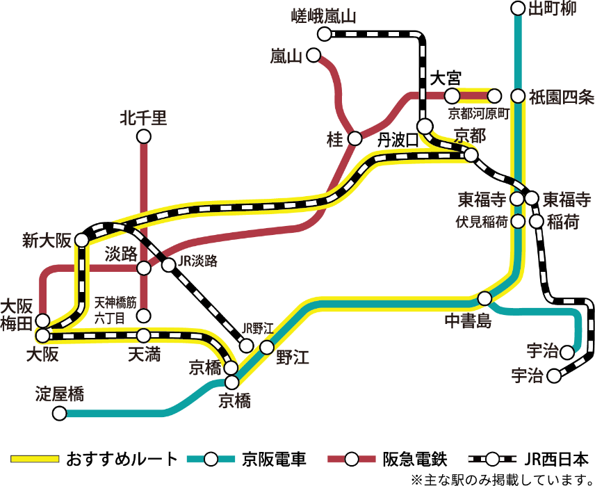 幕末史跡3wayコースの路線図