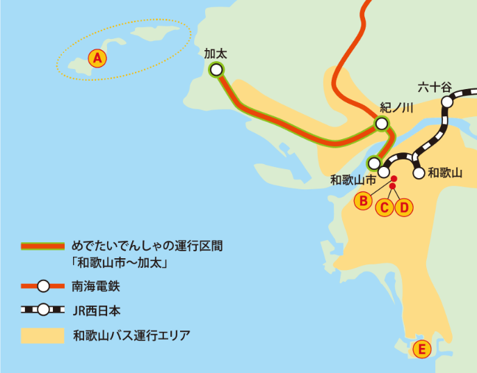 和歌山市・加太観光スポットの路線地図