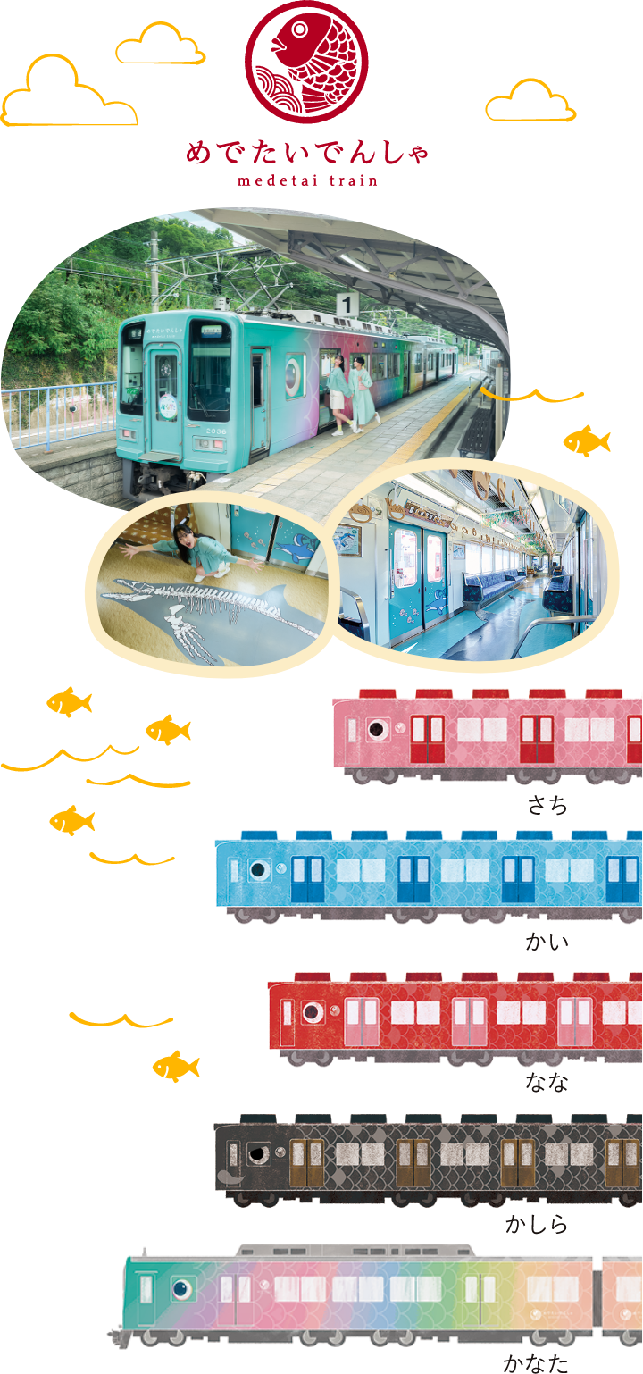 めでたいでんしゃの車両紹介画像 さち・かい・なな・かしら・かなた